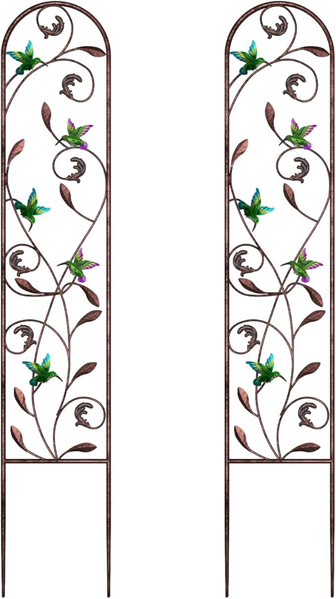 aboxoo Set of 2 Packs Hummingbird Metal Garden Trellis for Climbing Plants,Outdoor Decorative Flowers Arch Fence Trellis for Outdoor Patio,Garden,Lawn,Yard,Backyard,Wall Brackets,60'' H x 11'' W