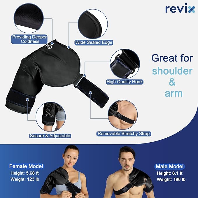 REVIX XL Shoulder Ice Pack Rotator Cuff Cold Therapy, Reusable Gel Ice Pack Shoulder Wraps for Discomfort and Recovery, Promoting Flexibility and Mobility, Long-Lasting Compression, Black