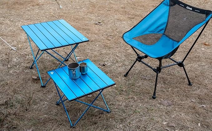 iClimb Ultralight Compact Camping Folding Table with Carry Bag (Blue - S)