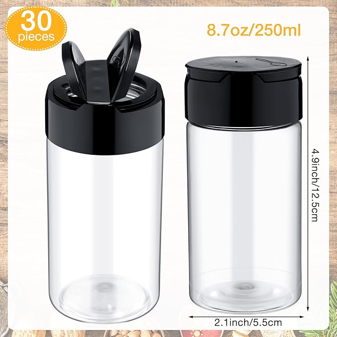 30 Pack 8.7 oz Plastic Spice Jars with Shaker Lids Clear Seasoning Containers Spice Bottles for Kitchen Storing Herbs Seasoning Powders