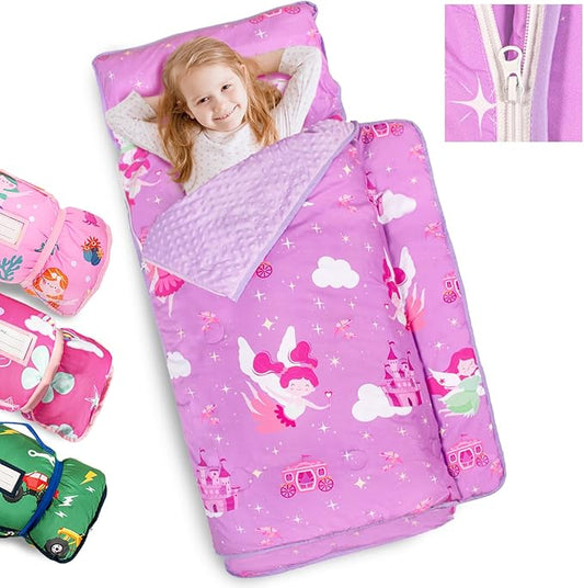 Primlect Toddler Nap Mat Extra Large Thickened 55''x35'', Soft Sleeping Bag with Detachable Minky Blanket and Pillow, Portable for Daycare, Preschool, Kindergarten, Travel, Boys and Girls