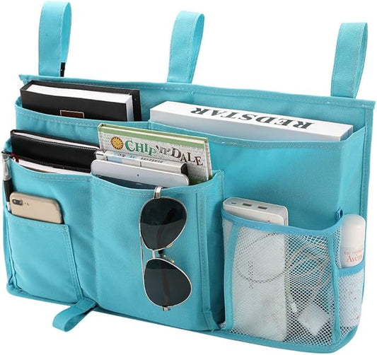 Bseash Bunk Bed Organizer, Bedside Caddy Hanging Bed Organizer Storage Bag 8 Pockets, for College Dorm Rooms Bed, Hospital Bed, Baby Bed Rails, 600D Oxford Cloth (Light Blue)