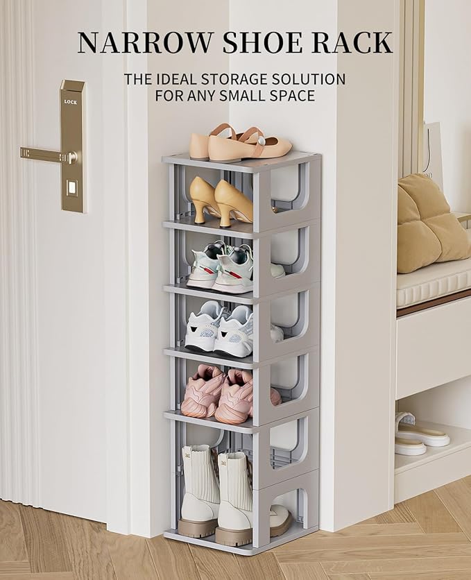 HAIXIN 5-Tier Shoe Rack - Durable Space Saving Shoe Storage Stand for Closet, Entryway, Hallway, Dorm, Bathroom - Grey