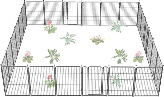FXW Garden Fence with Door, 40in(H) x 54ft(L) 24 Panels Dog Fence Outdoor for The Yard - Heavy Duty Metal Fencing Tall Animal Barrier for Dog and Rabbit, Easy Assemble