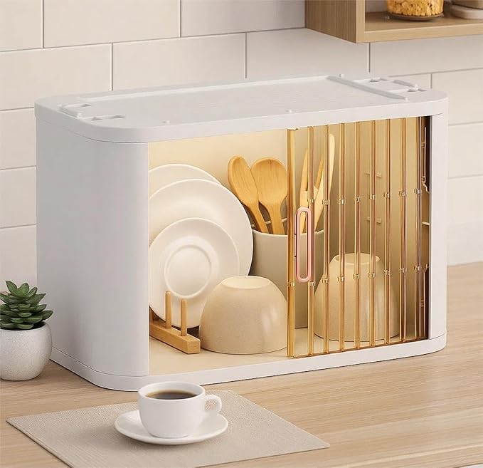 Closet Mounted Storage and Organization Systems Storage Bins with Lids and Rolling Doors Stackable Plastic Pantry Cabinet Cupboard Storage Cabinet with Sliding Door Wheels White，Large