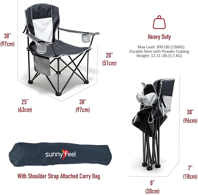 UNNYFEEL Oversized Folding Camping Chair 500 LBS Heavy Duty Lawn Chairs with Portable Folding with Armrest, Cup Holder, Pocket ＆Bag for Outdoor Camping/Beach/Travel/Picnic/Fishing