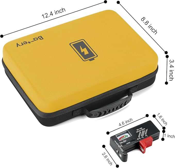 MOSLA Battery Organizer, Waterproof Battery Organizer Storage Case with Tester BT-168 (Yellow&Black)
