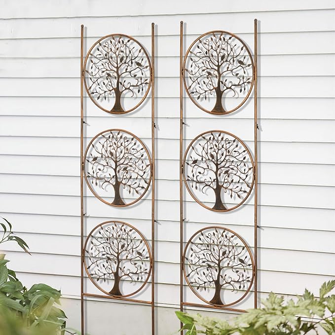 SUNNYPARK Set of 2 Tree in Life Metal Garden Trellis for Climbing Plants, Decorative Vegetables Flowers Vine Trellis for Outdoor Patio 55'' H x 12.4'' W