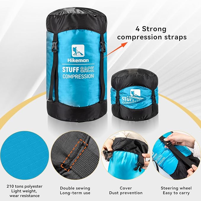 HIKEMAN Compression Sack, 50% More Storage! 12L/19L/32L/46L/53L Compression Stuff Sack, Water-Resistant & Ultralight Sleeping Bag Stuff Sack - Space Saving Gear for Camping, Hiking