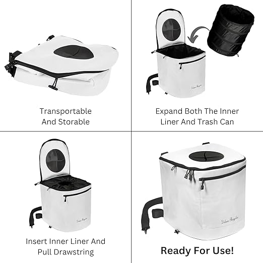 Portable Trash Can for Boating and Camping - Durable and Collapsible with Inner Bin - Kayak, Fishing, Beach, Hiking and Camping Essentials, Boat Accessories 8 Gallon Trash Can (White)