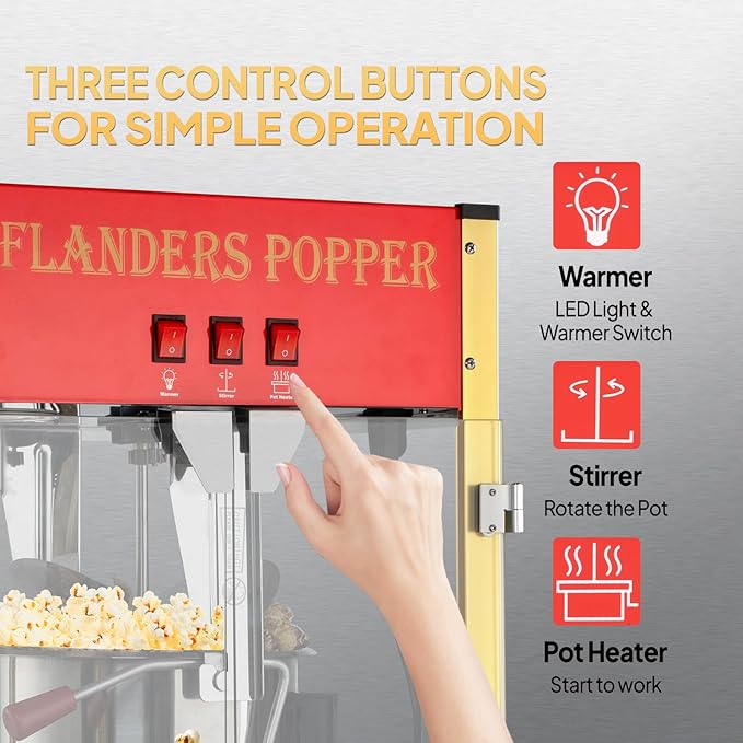 ROVSUN Popcorn Machine with 12 Ounce Kettle Makes Up to 80 Cups ETL Certified, Countertop Popcorn Maker Commercial Popcorn Machine w/Stainless Steel Scoop, Oil Spoon & 3 Popcorn Cups for Home Theater