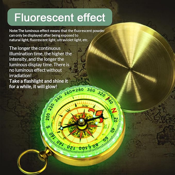 Custom Portable Compasses Keychain with Text Mini Compass with Waterproof Luminous Function Survival Gifts for Men Hiking Camping Hunting Map Navigation Tool