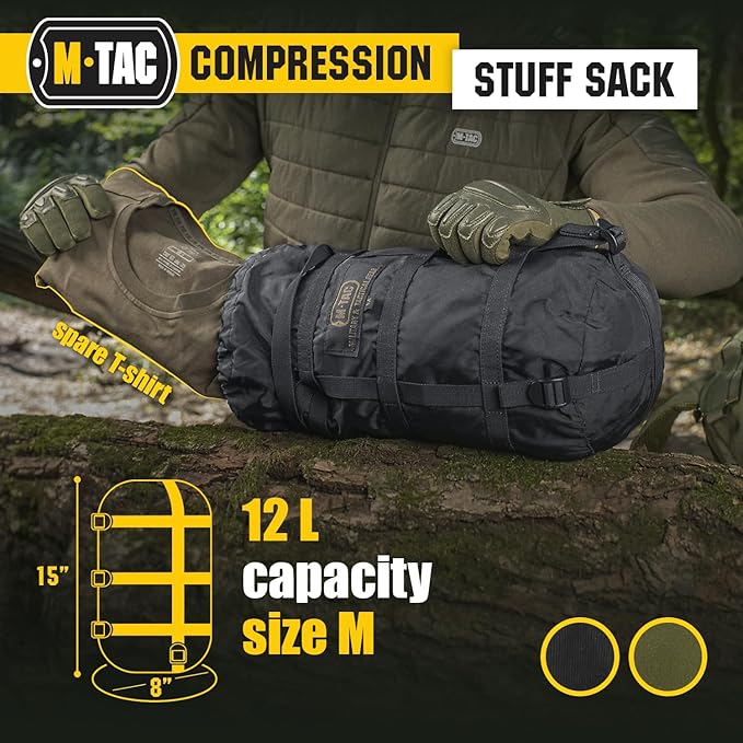 M-Tac Compression Stuff Sack for Sleeping Bag Military Water Resistant Compression Bag Lightweight Nylon Compression Sack for Travel, Camping, Hiking, Outdoor