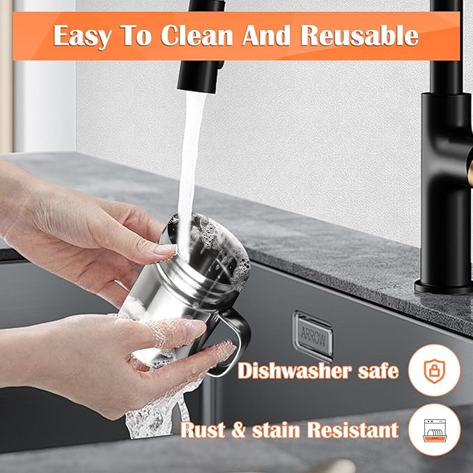 2Pcs Metal Salt Pepper Dredge Shakers, Stainless Steel Pepper Shaker Seasoning Jar With Handle, With Hole And Cover, Suitable For Pepper, Cinnamon And Coffee Spice Jars (Large-14OZ)