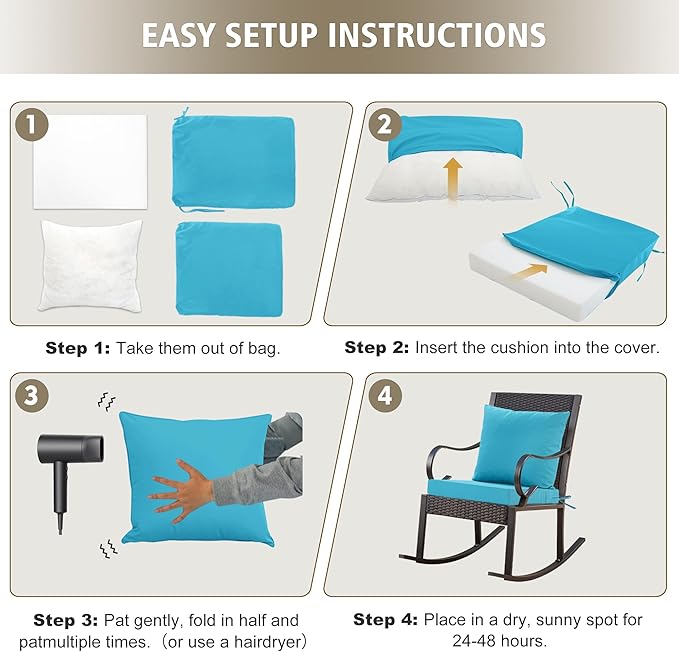 Outdoor Cushions for Patio Furniture, Waterproof Outdoor Chair Cushion w/Fade-Resistant, Removable & Machine-Washable Cover, 22x22 Inch, Deep Seat Sofa/Couch Pad Replacement – Set of 2, Teal