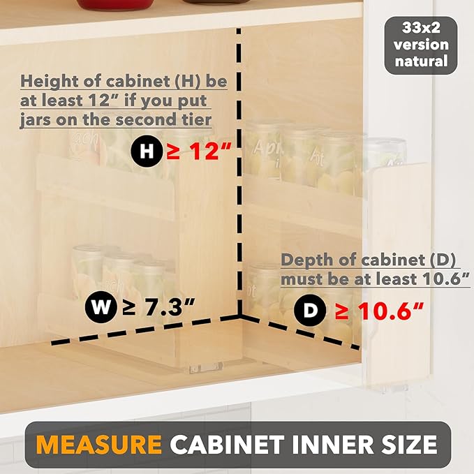 SpaceAid Bamboo Pull Out Spice Rack Organizer for Cabinet, Heavy Duty Slide Out Seasoning Kitchen Pantry Sliding Vertical Organization, 7.3" Wide, 2 Drawers(3" Wide), 2-Tier, Natural