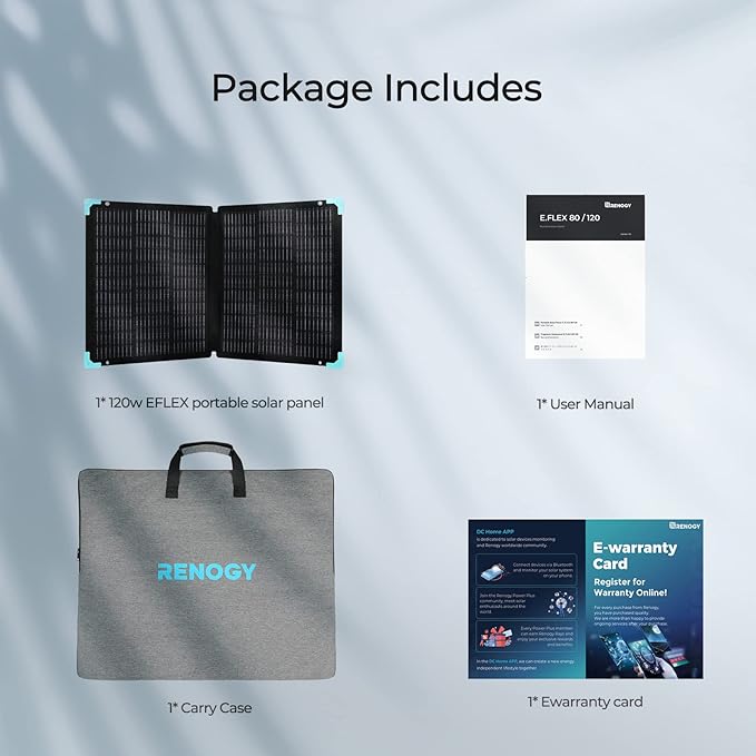 Renogy E Flex 120 Watt Foldable Solar Panel with Adjustable Kickstand and Integrated Carry Handles for Road Trip, Camping, RV, and Fishing