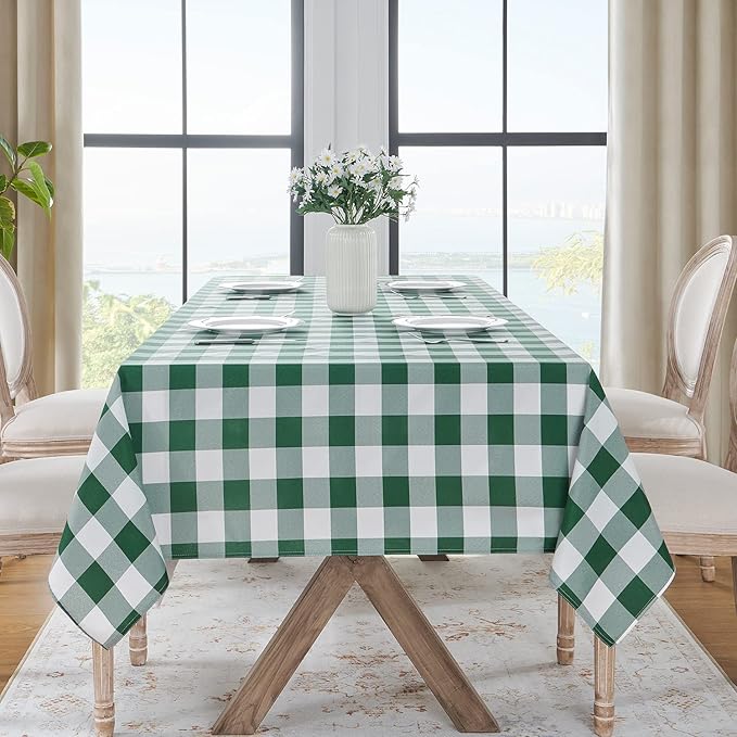 Softalker Gingham Checkered Rectangle Tablecloth - Waterproof Buffalo Plaid Table Cloth Stain Resistant Washable Table Cover for Picnic/Camping/Outdoor - Hunter Green, 54 x 120 Inch