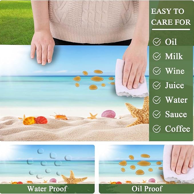 CAPSCEOLL Elastic Picnic Table Cover with Bench Covers 5Ft Waterproof Fitted Picnic Table Cover Cloths for Outdoors Camping Tablecloth with Drawstring Bag, 60X30in, Sea Beach