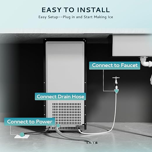 EUHOMY 15" W Commercial Under Counter Ice Maker Machine, 90 Lb/Day Auto-Cleaning & 24H Timer, Gravity Drainage,Stainless Steel Built-in Freestanding Ice Maker, 24 Lb Bin, Ideal for Commercial & Home