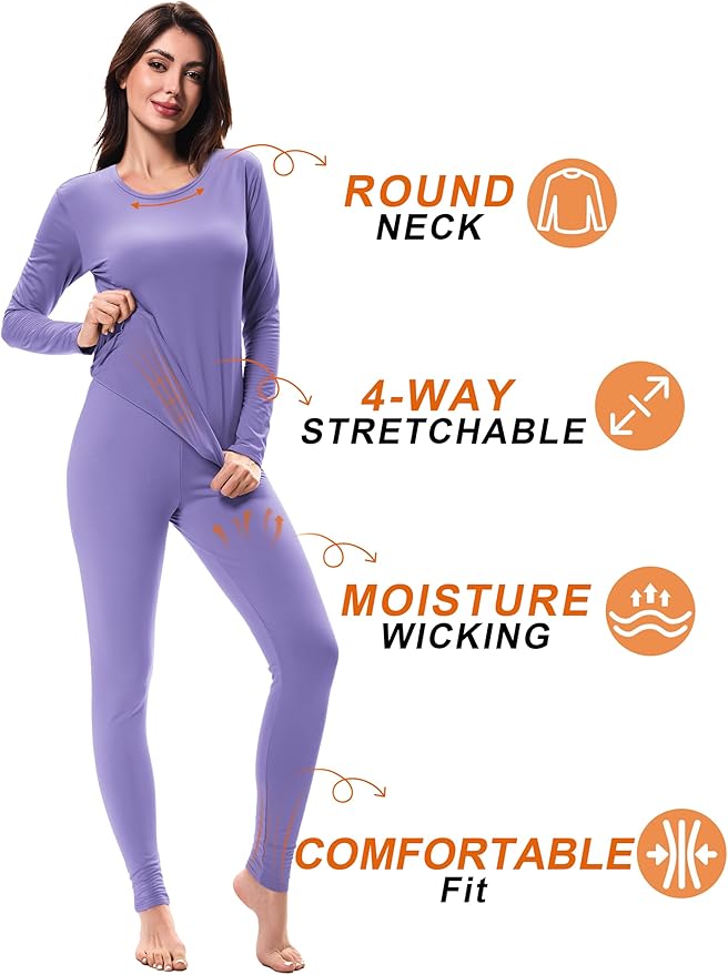 URATOT 3 Sets Women's Thermal Underwear Set Fleece Lined Long Johns Thermal Underwear Base Layer for Women Cold Winter