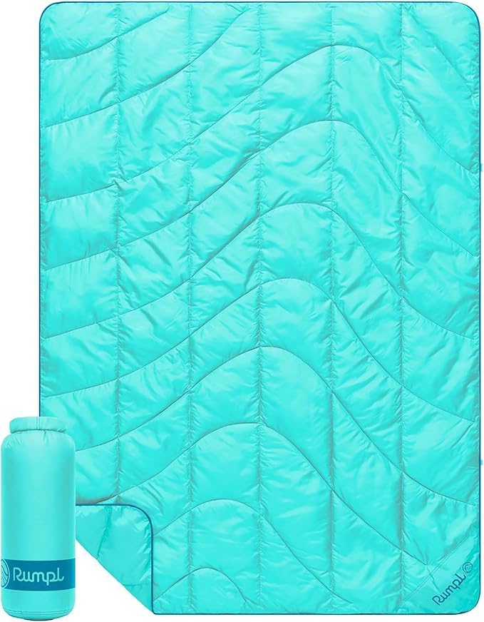 Rumpl Travel Puffy Blanket, Ultra-Packable Travel-Size Warmth and Comfort, Seafoam