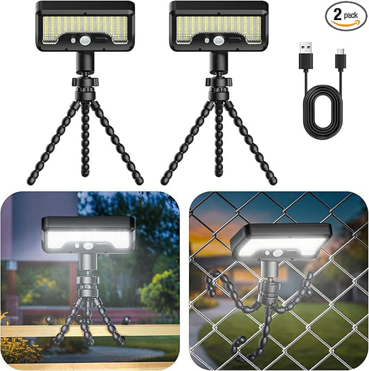 Tryme Solar Lights Outdoor with Motion Sensor, USB & Solar Powered, Adjustable Angle, 3 Modes, Octopus Stand, IP65 Waterproof Fence Lights for Garden, Gate (2 Pack)