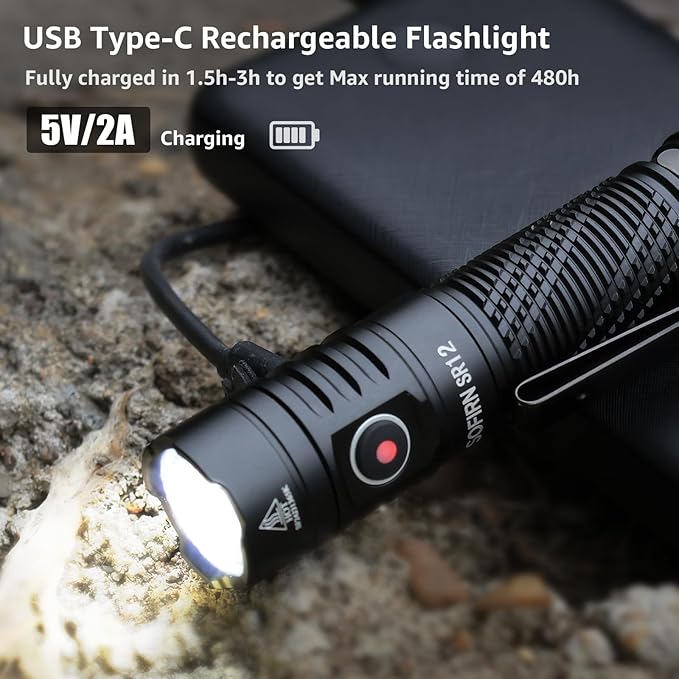 Pocket Flashlight Rechargeable LED Light - Sofirn SR12 Small Flashlights Powerful, Bright EDC Light, 1300ft Long Throw Magnetic Flashlight High Lumens, IP68 Waterproof, Simple UI, Compact for Outdoor