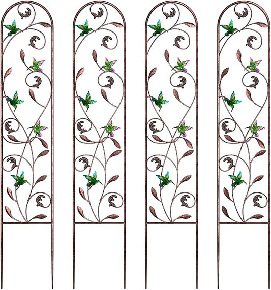 aboxoo Set of 4 Packs Hummingbird Metal Garden Trellis for Climbing Plants,Outdoor Decorative Flowers Arch Fence Trellis for Outdoor Patio,Garden,Yard,Backyard,Wall Brackets,60'' H x 11'' W