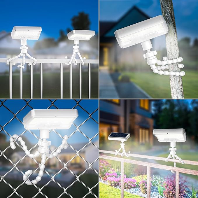 Tryme Solar Lights Outdoor with Motion Sensor, USB & Solar Powered, Adjustable Angle, 3 Modes, Octopus Stand, IP65 Waterproof Fence Lights for Garden, Gate (2 Pack)