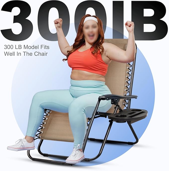 Nazhura Set of 2 Relaxing Recliners Patio Chairs Adjustable Steel Mesh Zero Gravity Lounge Chair Beach Chairs with Pillow and Cup Holder Khaki (Kahki)