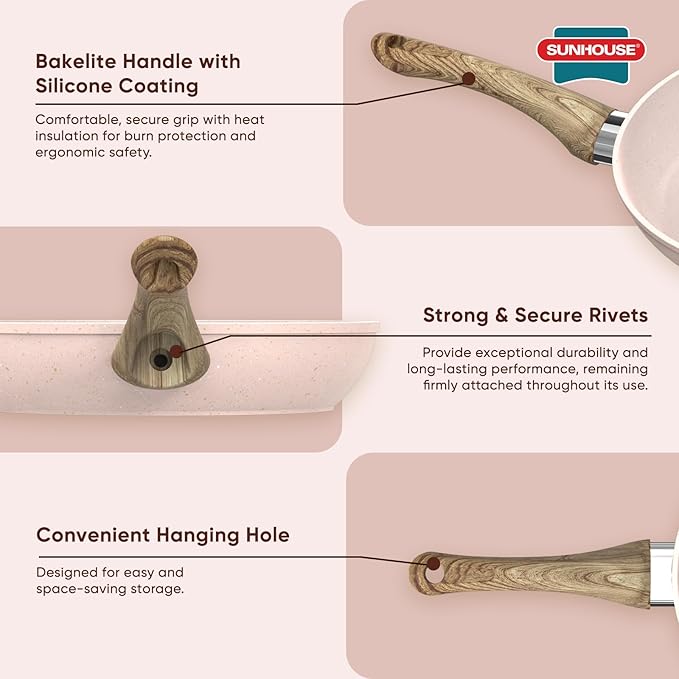 Sunhouse – Durable 8 Inch / 20 cm Nonstick Skillet, 4-Layer Non-Stick Frying Pan, PFOA-Free, Stay-Cool Handle, Induction Compatible with All Cooktops