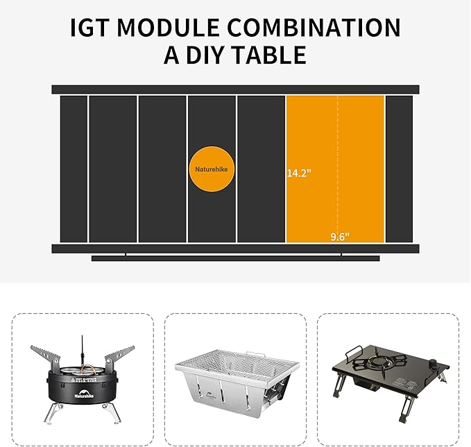 Naturehike Folding IGT Camping Table, Portable Outdoor IGT Cook System, Ultralight Aluminum Camp Table with Carry Bag for Car Camping Picnic RV Trip Patio Backyard BBQ
