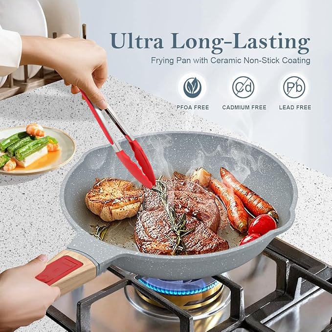 Nonstick Ceramic Deep Frying Pan, 11 Inch Healthy Frying Pan Skillet with Removable Handle, Oven Safe, PFAS PFOA & PTFE Free (Blue)