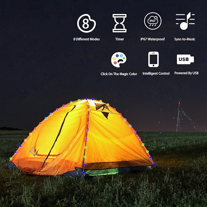 Globe String Lights 100 LED 33FT, Color Changing Fairy Light with Remote & APP Control, RGB Twinkle Lights Outdoor Waterproof USB Music Sync Timer DIY for Bedroom Indoor Garden Party Decorations