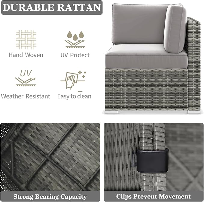 LayinSun 8 Piece Patio Furniture Set with 44" Propane Gas Fire Pit Table, Outdoor Sectional Conversation Set Wicker Rattan Sofa Set with Coffee Table