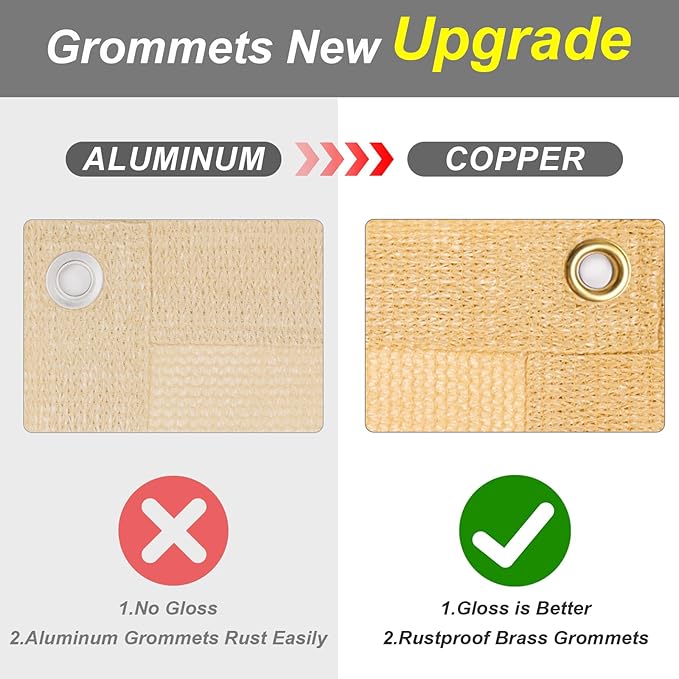 Cool Area Sun Shade Cloth with Grommets 10×18 FT Shade Panel Shade Tarp Screen Fabic for Outdoor Patio Pergola Cover Deck Garden, Sand (Customized)