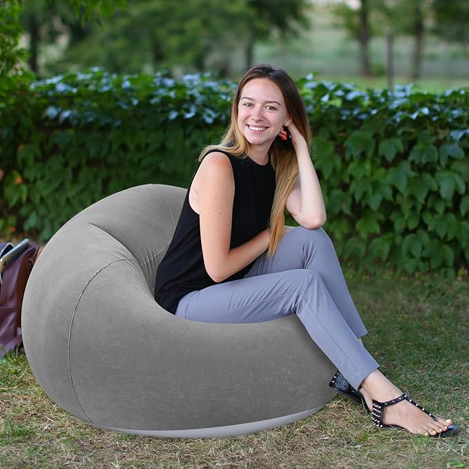 Realspring Inflatable Bean Bag Chairs Outdoor Blow up Camping Chairs Inflatable Lazy Sofa Folding Portable Bean Bag Loungers Couch for Movie Night(Dark Gray,2 Pcs)
