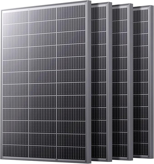 N-Type 16BB 400 Watt Solar Panel, 4Pcs Compact 12V 100W Solar Panel, 25% High Efficiency Monocrystalline PV Module, for Off-Grid, Rooftop, Farm,RV, Camper, Trailer, Marine(100w 4-Pack Panel)