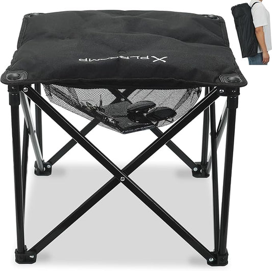 Padded Camping Stool, 18 Inch Oversized Camping Foot Rest, 500lb Camping Chairs Outdoor Footstool Portable Camping Ottoman for Camping Gardening Fishing w/Storage Net Carry Bag (1, Black)