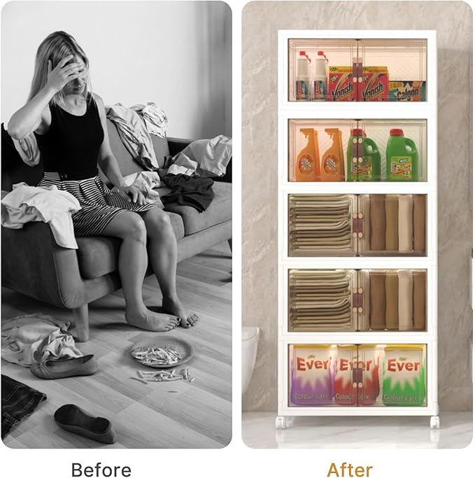 Extra Large Stackable Storage Binswith lids & Wheels, Foldable Collapsible Closet Organizers,504QT-168QT/42GAL*3Pack Plastic Containers with door & drawers for bedroom Dorm