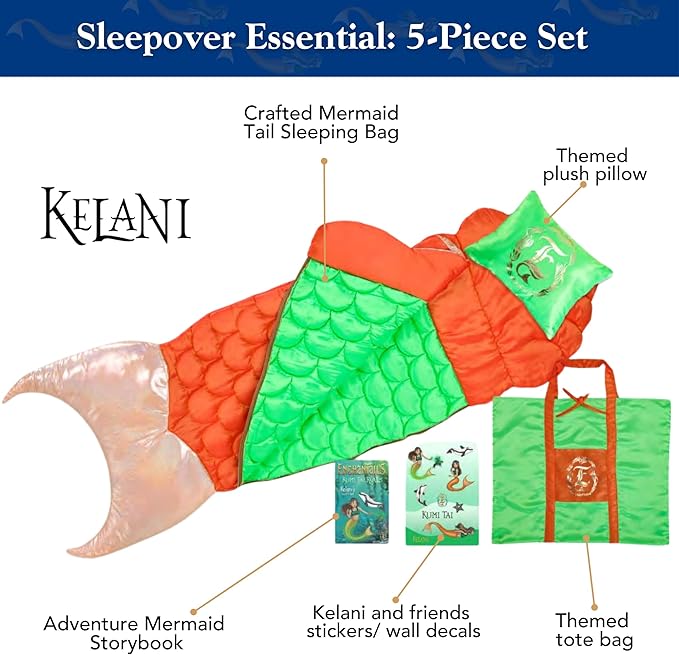 Mermaid Tail Blanket for Kids - 5-Piece Glow in The Dark Girls Slumber Set - Wearable Mermaid Tail Sleeping Bag - Ideal for Sleepovers