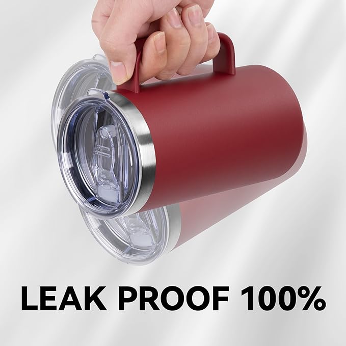 DOMICARE 24oz Mug with Handle and Lid, Stainless Steel Coffee Mug, Reusable Insulated Cup, Travel Mug with Handle, Double Wall Vacuum Coffee Tumbler for Men and Women, Dark Red, Pack 1