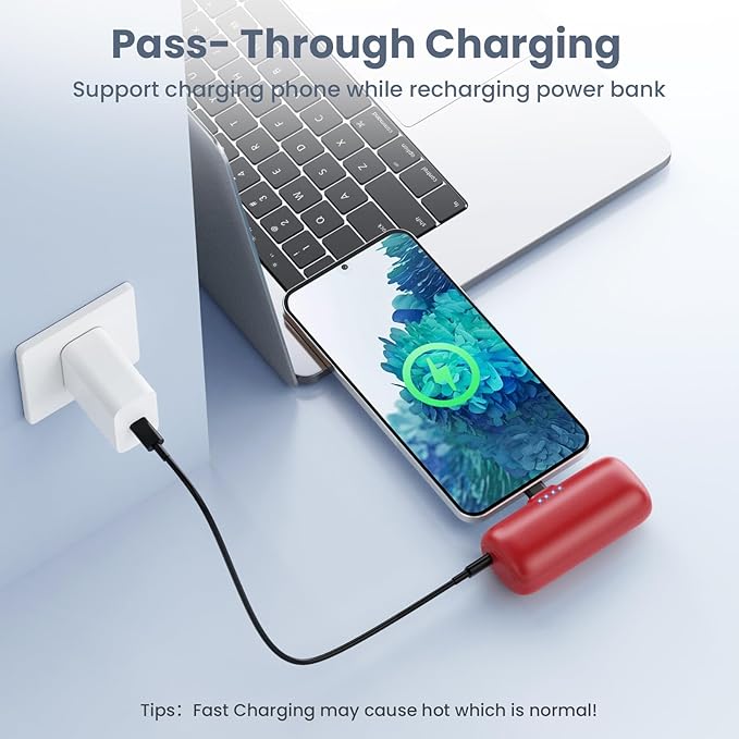 Mini Portable Charger for iPhone 16/15 Series,5200mAh 3A PD USB C Fast Charging Power Bank, Ultra-Compact Cell Phone Battery Pack for iPhone 16/16Plus/15/15Plus/15Pro Max,Samsung,Android,Moto,iPad-Red