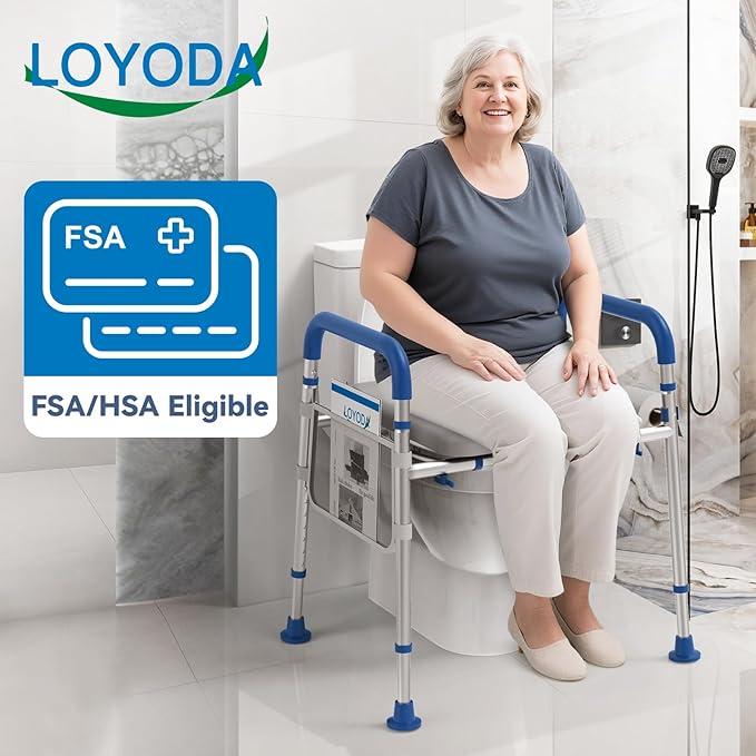 Toilet Seat Risers for Seniors, Padded Raised Toilet Seat with Handles, Adjustable Height Toilet Riser, Handicap Elevated Seat 400lb, Fit Any Toilet