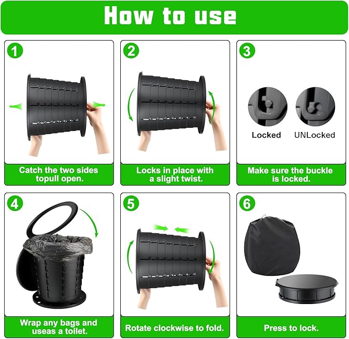 Camping Toilet, Retractable Portable Toilet for Adults Kids, Adjustable Height Portable Potty with Lid, Foldable Travel Potty for Camping, Hiking, Fishing, Car Travel, RV, Road Trip, Beach (13”H)