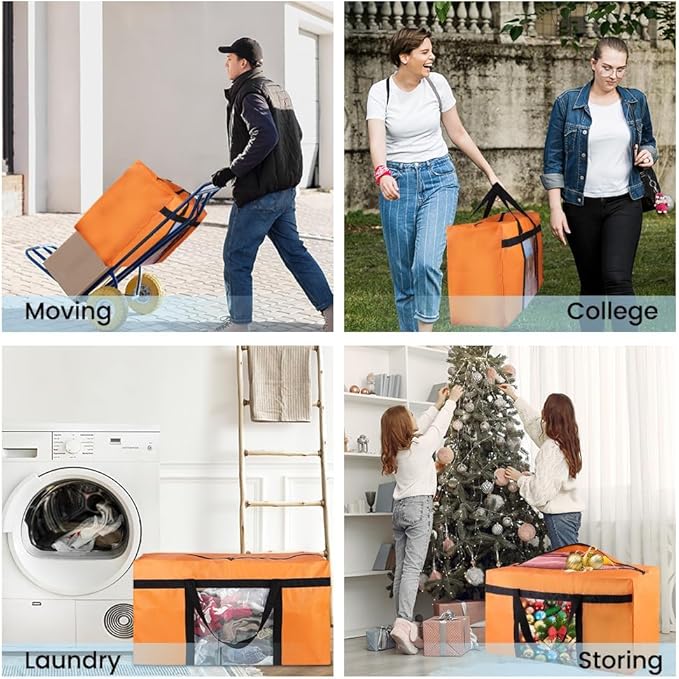 2 Pack Moving Bags Heavy Duty 50Lb Extra Large 90L, College Clear Packing Bags for Moving Clothes, Moving Supplies&Boxes with Zippers and Handles, Storage Bags Moving Totes Camping Essentials