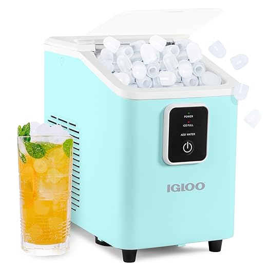 Igloo Self-Cleaning Countertop Ice Maker - Compact and Portable - Creates 26 lbs. Per Day, 8 Pieces Ready Every 7-8 Minutes - Includes Ice Scoop and Basket - Aqua