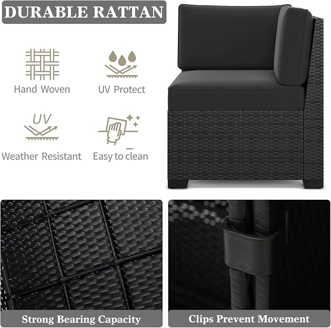 LayinSun 7 Pieces Outdoor Patio Furniture Set with 44" Fire Pit Table Rattan Sectional Sofa Conversation Sets