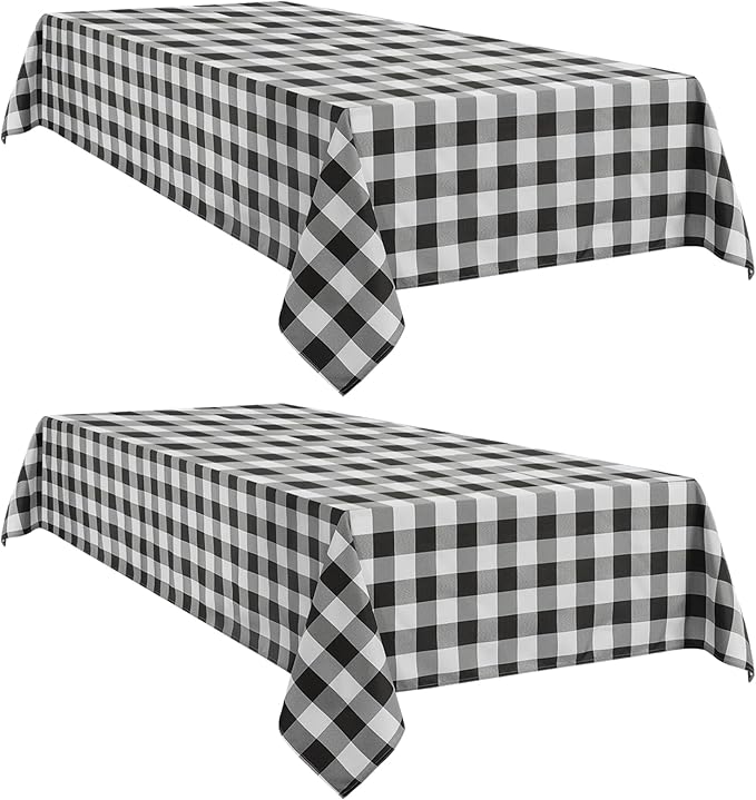 Softalker Gingham Checkered Rectangle Tablecloth - Waterproof Buffalo Plaid Table Cloth Stain Resistant Polyester Table Cover for Picnic/Camping/Outdoor - Black and White, 2 Pack - 60 x 84 Inch